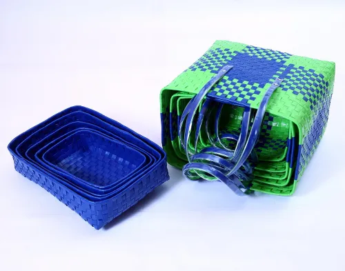 Chettinad Baskets in Blue and Green set of 5 with lids